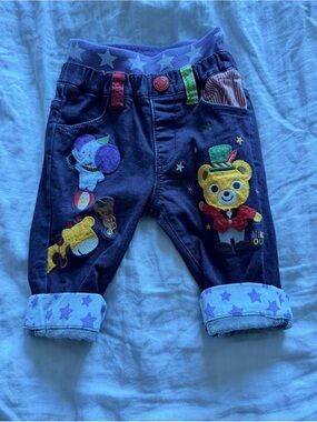 Miki House Jeans with “Pucchi and Friends Appliqué with Star Cuffs / size 12-18